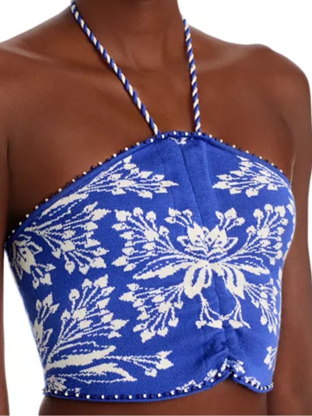 FARM Rio Blue & White Floral Halter Crop Top